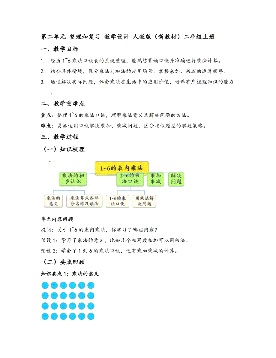 2025秋人教版数学二年级教学设计第二单元 整理和复习 教学设计 人教版（新教材）数学二年级上册_第1页