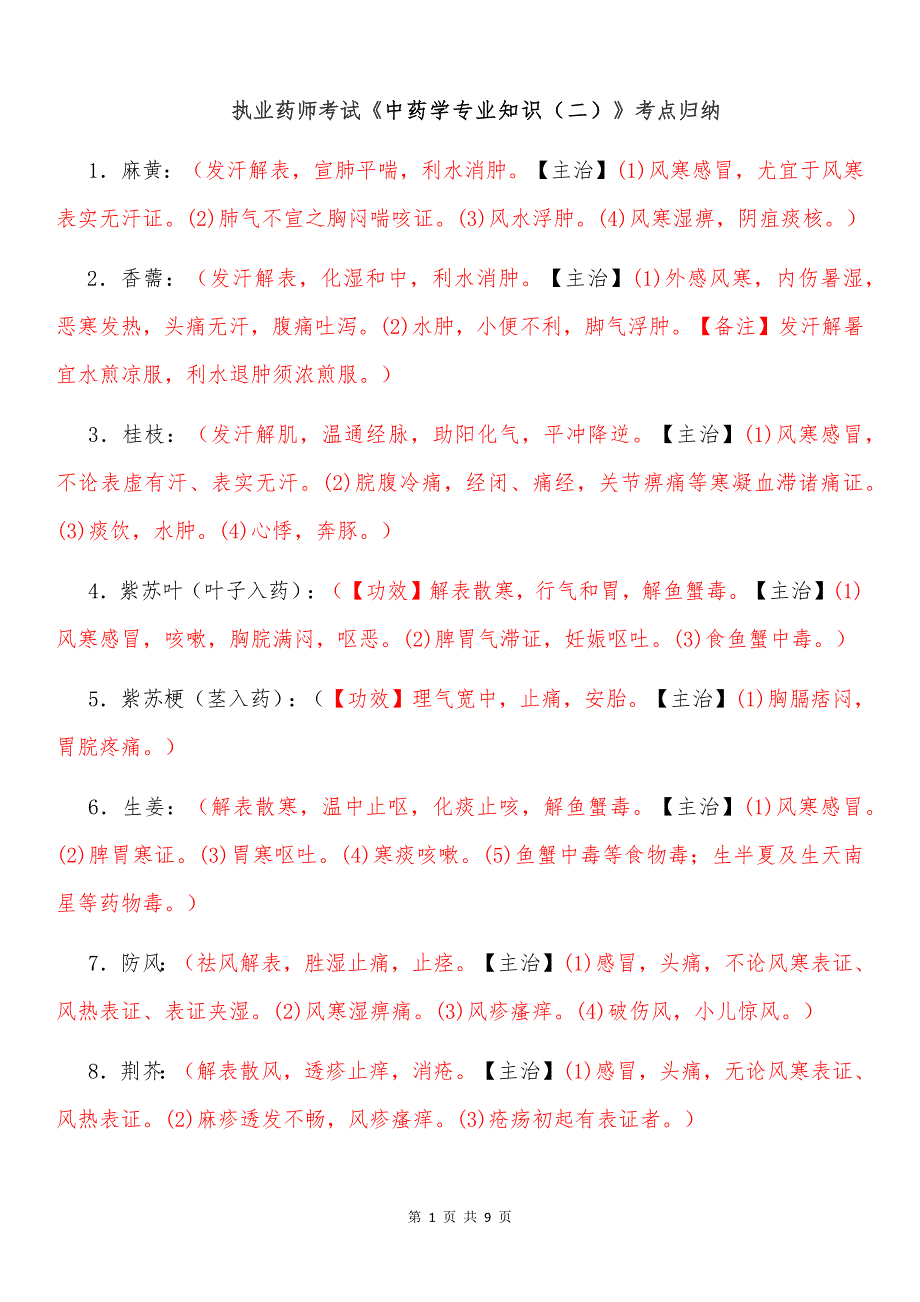执业药师考试《中药学专业知识（二）》考点归纳_第1页