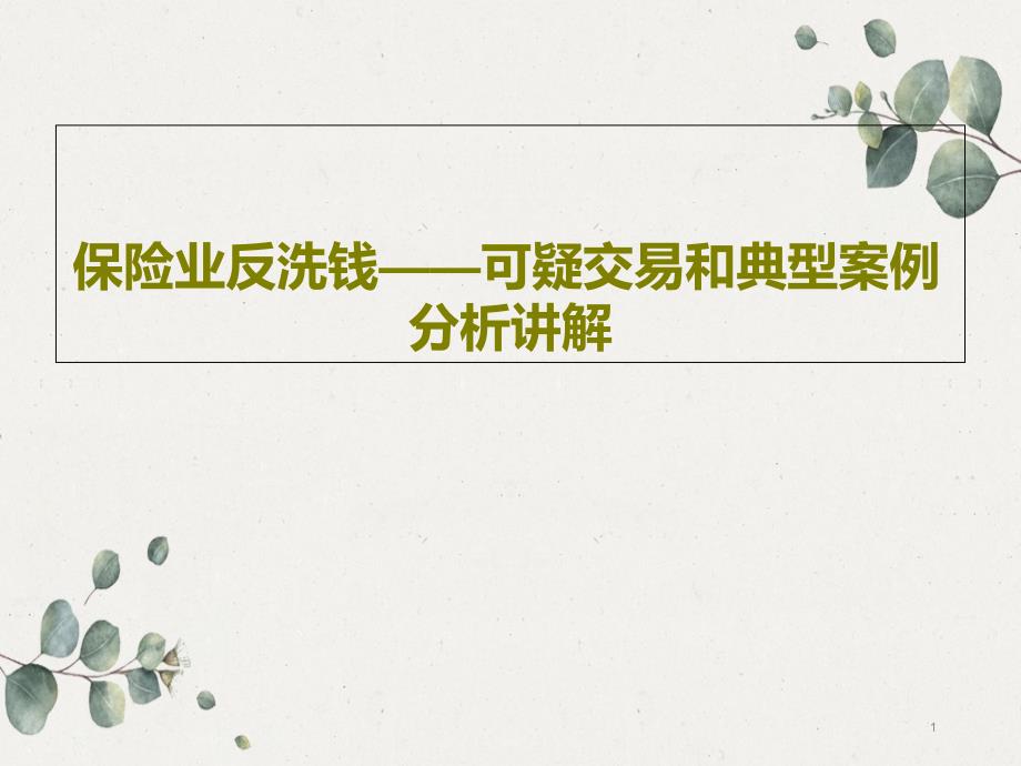 保险业反洗钱——可疑交易和典型案例分析讲解课件_第1页