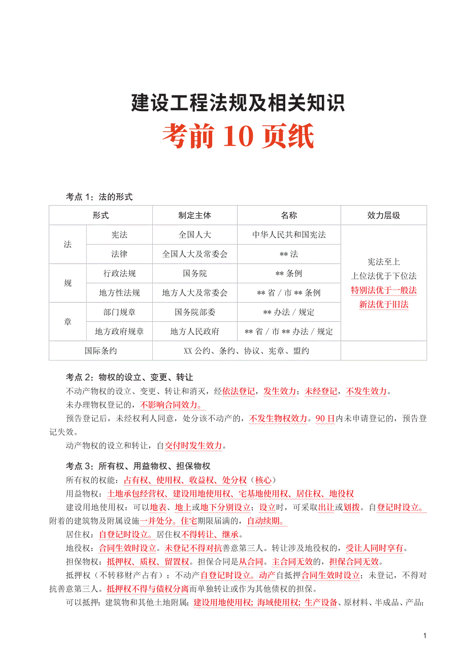 2026年二建法规考前10页纸考前冲刺_第1页