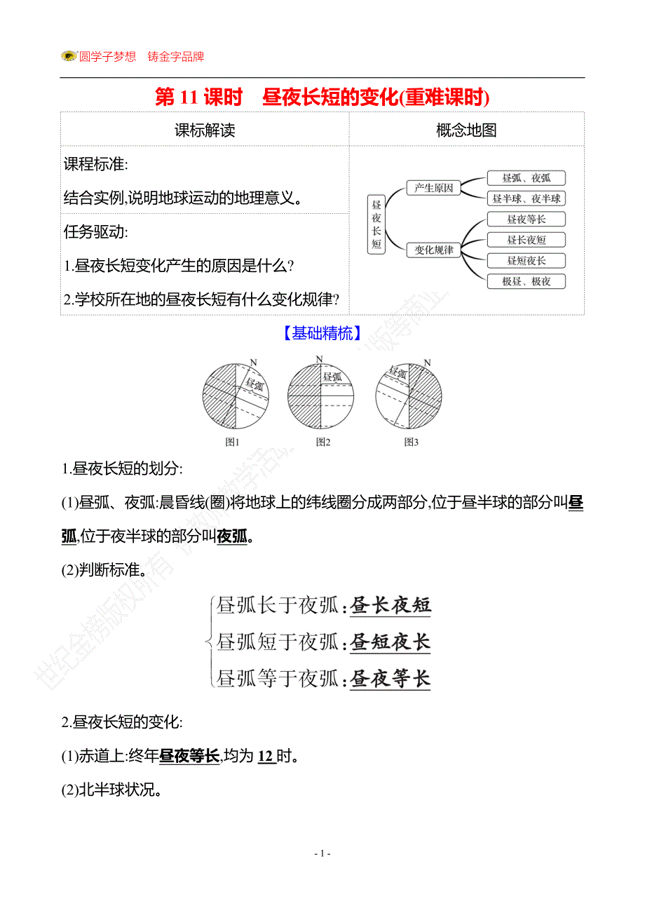 第一部分　第二章　第三节　第11课时　昼夜长短的变化(重难课时)2026年高考地理第一轮总复习_第1页