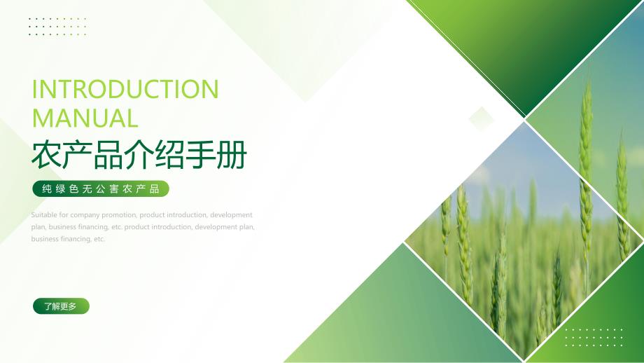 绿色麦穗背景的农产品介绍手册PPT模板_第1页